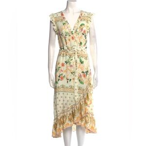 Anthropologie Floral Midi wrap  Dress in pale Yellow
